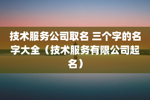 技术服务公司取名 三个字的名字大全（技术服务有限公司起名）