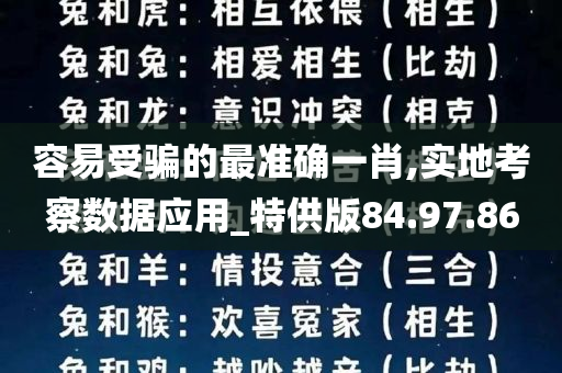 容易受骗的最准确一肖,实地考察数据应用_特供版84.97.86